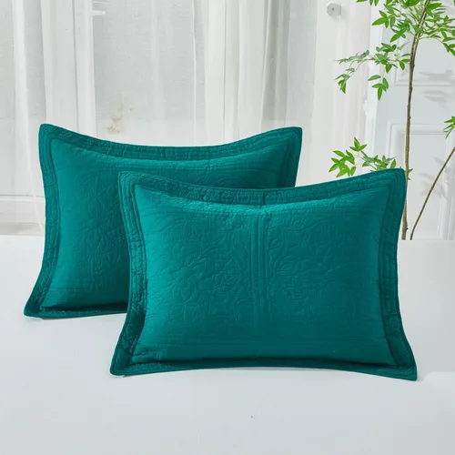 Miniatura 10 de WINLIFE Juego de 2 fundas de almohada acolchadas 100% algodón, estampado floral, tamaño King, color verde