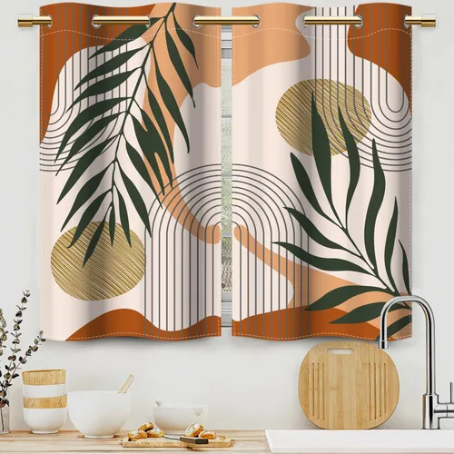Miniatura 23 de Cortinas bohemias de cocina, diseño abstracto de mediados de siglo, arco negro, cortinas rústicas cortas para ventana de comedor, caravana, 21 x 45