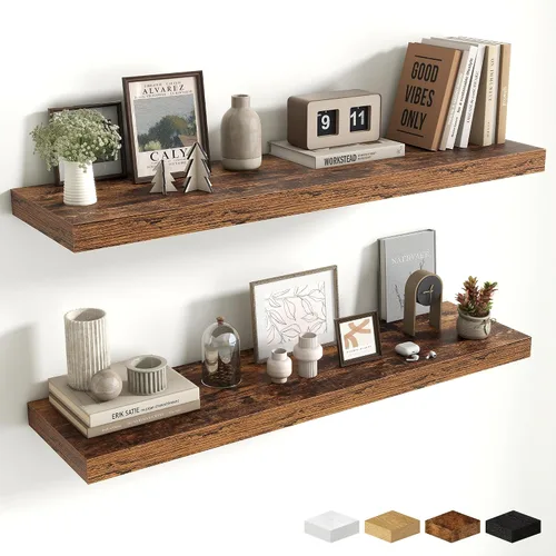 Miniatura 21 de Estantes flotantes de 48 pulgadas para pared, estante de chimenea de 10 pulgadas de profundidad, estantes flotantes de madera para pared, estantes