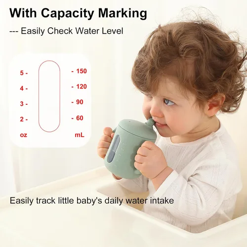 Miniatura 5 de Seposeve Paquete de 2 Vasos con Pajita de Silicona, Vaso para Bebé con Pajita a Prueba de Fugas para 6-12 Meses, Vaso para Niños Pequeños a Prueba