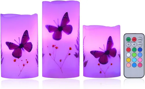 Miniatura 10 de Velas LED sin llama, funciona con pilas, con temporizador remoto, 6 pulgadas, decoración de mariposas y plantas, velas eléctricas de cera real, 12
