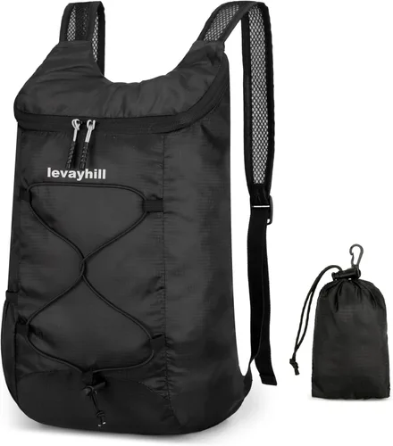 Levayhill 16L Mochila ligera plegable para senderismo, pequeña mochila de día plegable para viajes, bolsa resistente al agua para gimnasio para Negro