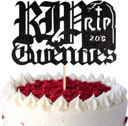 Miniatura 8 de 1 decoración para tartas Rip Thirties con purpurina negra de la muerte a mis treinta, decoración de pastel Rip to My 30s para funeral de los años