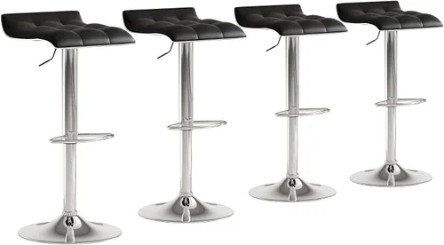 Miniatura 10 de NOBPEINT Taburete de bar giratorio ajustable cromado contemporáneo con base negra, juego de 2, color negro