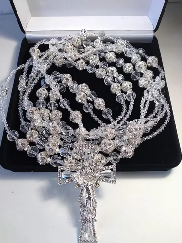 Miniatura 6 de Lazo de boda para boda de Cristal fino Combinado con bola de rhigestone de 0.630 in con Cristal Lasso Color Plata sin imagenes y Cruz católica.