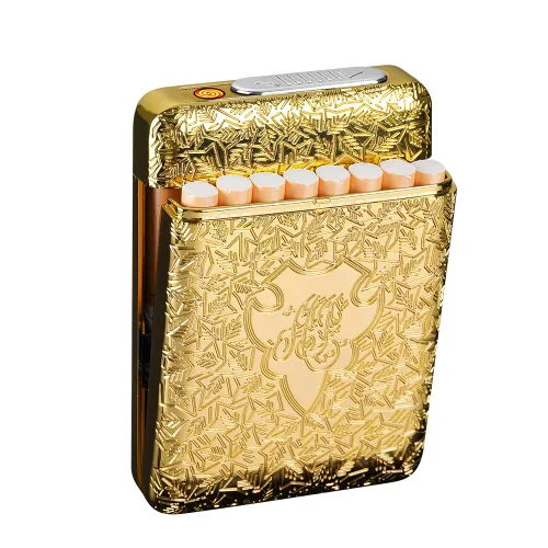 Miniatura 5 de Funda para cigarrillos con encendedor USB 16 piezas 84mm Cigarrillos eléctricos recargables sin llama resistentes al viento tamaño Regular/King Negro