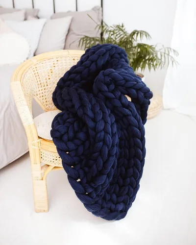 Miniatura 15 de Manta de punto grueso de 50 x 60 pulgadas, manta gigante tejida a mano con hilo 100% de lana merina, hecha a mano para cama, sofá, manta bohemia