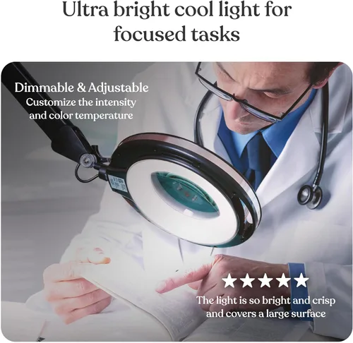 Miniatura 4 de Brightech Lightview Pro - Lupa con soporte y luz, lámpara de pie con lupa con base rodante de 6 ruedas para tratamientos faciales y pestañas, luz