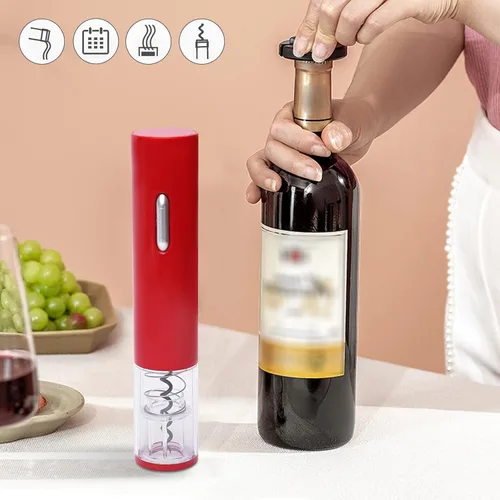 Miniatura 3 de Abrebotellas de vino eléctrico rojo, abridor automático de botellas de vino eléctrico con batería Sacacorchos de acero inoxidable con cortador