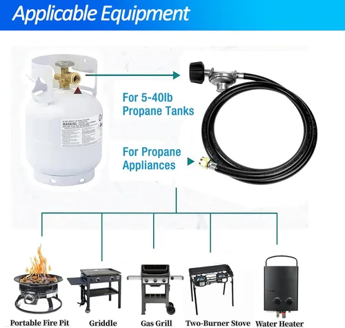 Miniatura 6 de Regulador y manguera de parrilla de gas propano de 2 pies, repuesto para Weber, Charbroil, parrilla Nexgrill, calentador de patio de propano