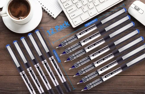 Miniatura 8 de EYEYE Bolígrafos azules de 0.028 in, paquete de 12 bolígrafos de punta media de secado rápido, bolígrafos de tinta líquida, bolígrafo de escritura