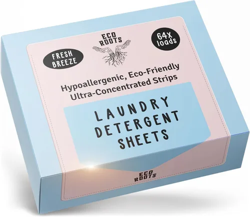 Miniatura 10 de ECO ROOTS Hojas de detergente para ropa de 64 cargas Hojas ecológicas sin perfume, detergente para ropa de tamaño de viaje sin líquido, sin