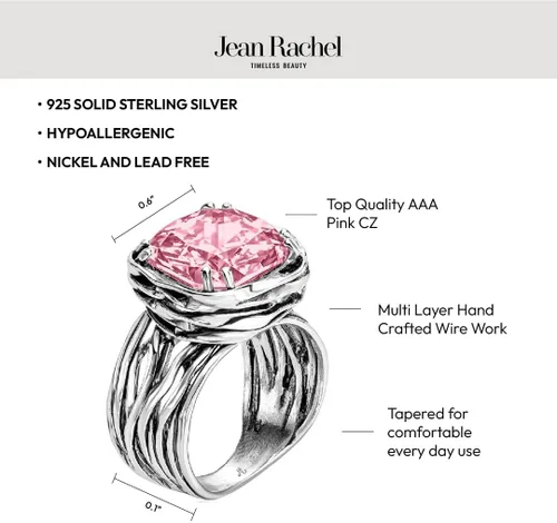 Miniatura 5 de JEAN RACHEL JEWELRY Anillo de plata de ley 925, diseño vintage con circonita cúbica en forma de cojín, hipoalergénico, sin plomo ni níquel, anillos