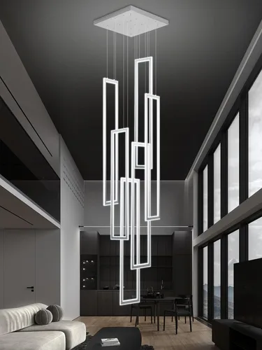 Miniatura 12 de ykolupty Moderno candelabro LED ajustable colgante negro lámpara colgante 3 luces rectangulares candelabros para cocina, escalera de isla comedor
