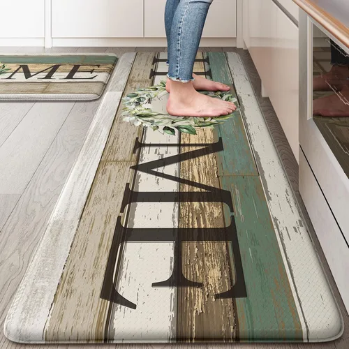 Miniatura 46 de KIMODE Alfombra Antifatiga para Cocina 2 Piezas, Alfombras de Cocina Impermeables y Antideslizantes, Alfombra de Cocina de Estilo Rústico para Piso