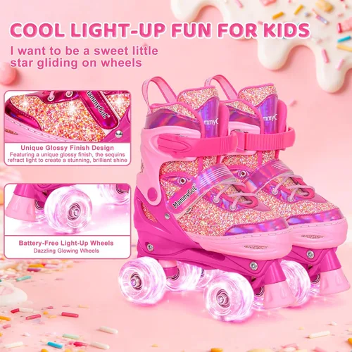 Miniatura 3 de Mammygol Patines para niñas, 4 tamaños ajustables con ruedas iluminadas, para niños