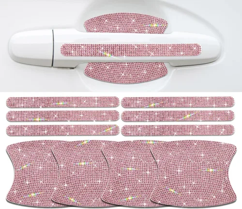Miniatura 14 de Paquete de 10 calcomanías reflectantes para manija de puerta con diamantes de imitación para automóvil, universal, espejo retrovisor lateral