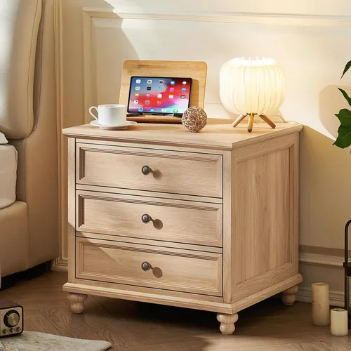 Miniatura 28 de Joaxswe Mesita de noche estilo granja con estación de carga, mesa auxiliar de 61 cm de ancho con 2 cajones, cómoda natural para dormitorio, cómoda