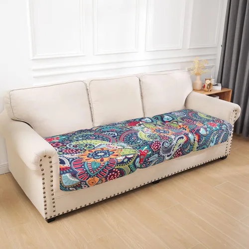 Miniatura 5 de hyha Fundas de cojín estampadas para sofá, fundas florales lavables para sofá de 3 cojines, fundas elásticas para cojines de exteriores para muebles