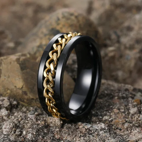 Miniatura 133 de King Will - Anillo antiestrés de acero inoxidable 316L para hombres y mujeres, con cadena decorativa giratoria, 8 mm de ancho, anillo de boda