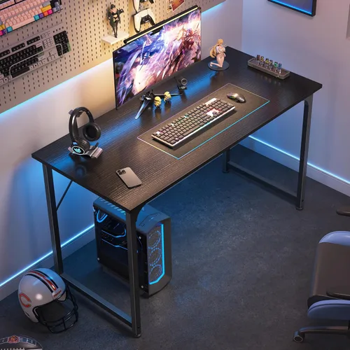 Miniatura 4 de Huuger - Escritorio de oficina moderno y sencillo, escritorio para juegos de 40 pulgadas con almacenamiento, marco de metal negro, amplio espacio
