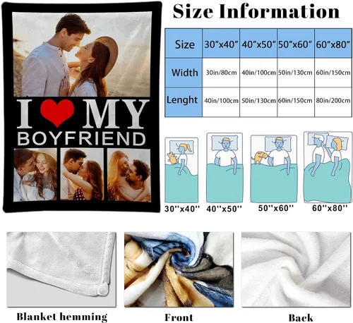 Miniatura 6 de Manta personalizada con fotos, regalos personalizados para el día de San Valentín para él y ella, mantas personalizadas de franela suave