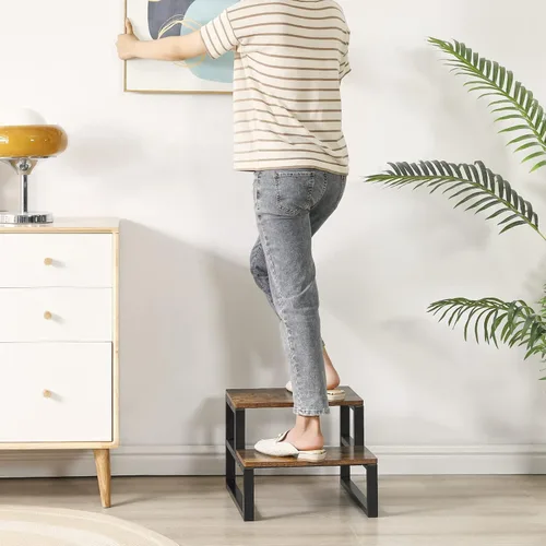 Miniatura 4 de IBUYKE Taburetes de Paso de Madera de 2 Escalones para Adultos y Niños, Taburete de Paso Resistente para Junto a la Cama con Capacidad de 500