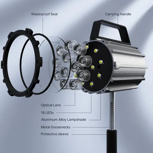 Miniatura 4 de Luz de trabajo de máquina LED de 18 W, luz de máquina de cuello de cisne flexible de 1800 lúmenes para prensa de taladro de máquina de torno