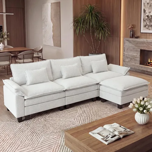 Miniatura 46 de URRED Cloud Couch Sofá Seccional Modular, Sofá Moderno en Forma de U de Asiento Profundo de 157", con 2 Otomanas y Almohadas, Sofás de Chenilla Azul