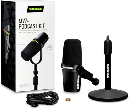 Miniatura 2 de Shure MV7+ - Micrófono dinámico para podcast con soporte, certificado OBS, audio mejorado, panel LED, salidas USB-C y XLR, modo de nivel automático