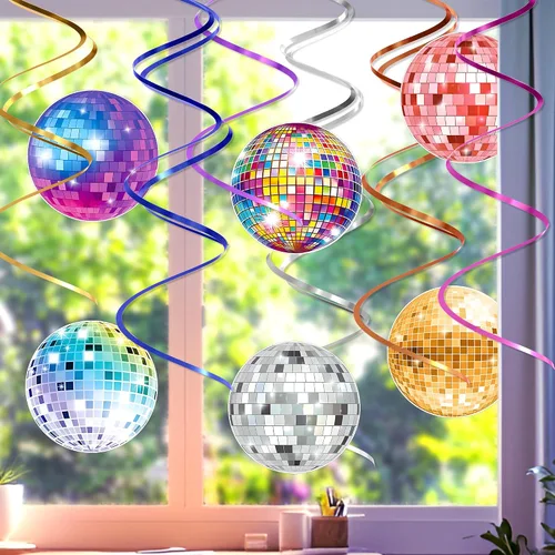 Miniatura 5 de Decoraciones de Fiesta de Discoteca, Kaluofan 39PCS Decoraciones de Fiesta de Bola de Discoteca, Decoración de Bola de Discoteca de los Años 70