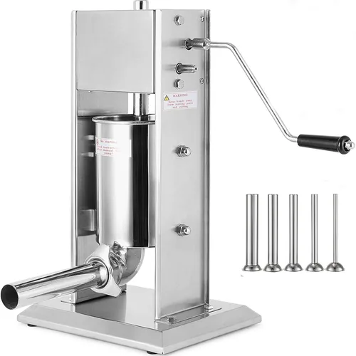 Miniatura 10 de Happybuy Embutidora de salchichas horizontal 3L/7 libras, máquina manual de embutido con 5 boquillas de relleno, máquina de relleno de salchichas