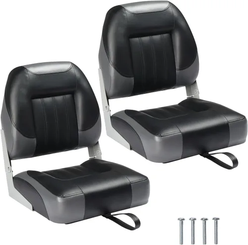 Miniatura 12 de PEXMOR Asientos de barco, respaldo bajo/alto, plegables, impermeables, asiento de capitán, 2 paquetes (respaldo alto, azul y blanco)