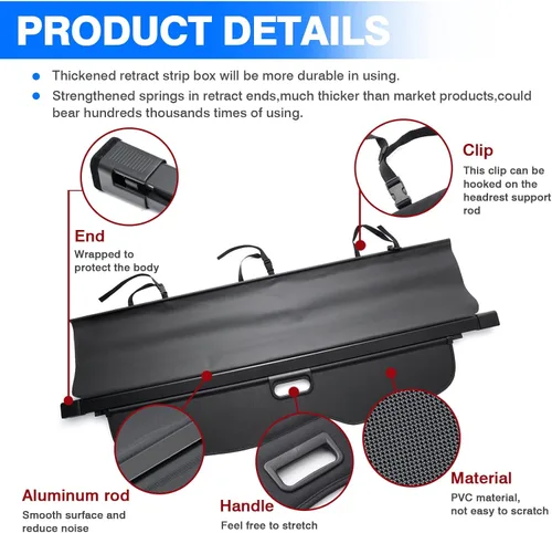 Miniatura 5 de Powerty Compatible con cubierta de carga Jeep Grand Cherokee 2011-2019 2020 2021 Retractable Protección de maletero Sombra Cubierta de equipaje