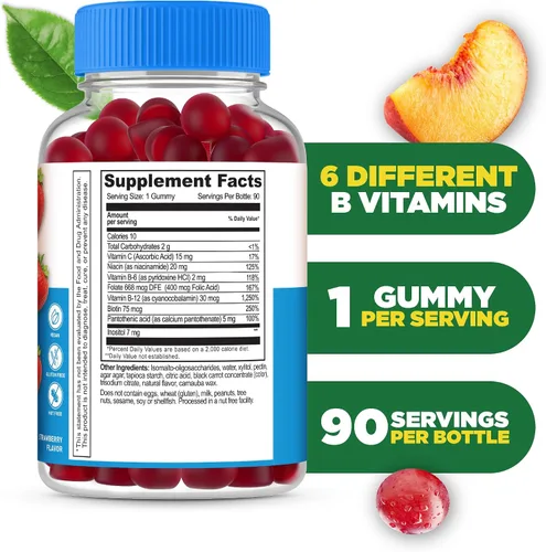 Miniatura 2 de Lifeable Gomitas de complejo de vitamina B sin azúcar Complejo B con vitamina C Vitaminas del complejo VIT B de gran sabor Apoyo de energía