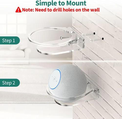 Miniatura 6 de PlusAcc Soporte de pared para Dot Max y Dot 5, estante transparente resistente para Homepod Mini, soporte de soporte de ahorro de espacio, gestión
