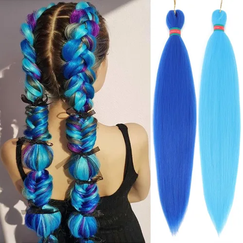 Miniatura 33 de Extensiones de cabello para trenzar verde+verde claro, preestiradas, 2 paquetes, con cabello plumoso pre-trenzado, extensiones de cabello