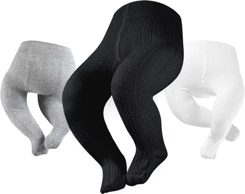 Petrass Medias de punto trenzado para bebés y niñas, medias de algodón sin costuras con pies completos, leggings sin costuras para niñas recién