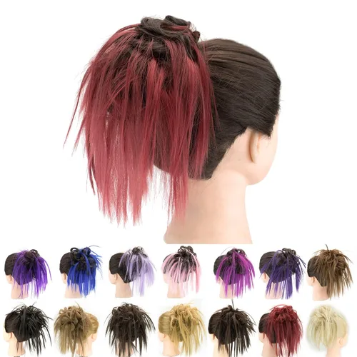 Miniatura 14 de IMISSU 2 piezas de moño de cabello desordenado, extensión de coleteros falsos, ondulados, rizados, para mujeres y niñas (2 unidades rubio ceniza)