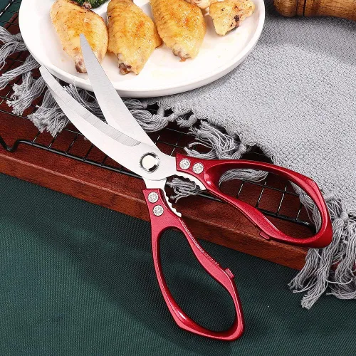 Miniatura 7 de Jasni Tijeras de cocina potentes con patrón de pescado, profesionales, resistentes, multiusos, bonitos, color arcoíris, revestimiento de titanio