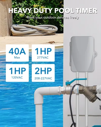 Miniatura 5 de BN-LINK Temporizador de bomba de piscina, caja de temporizador para exteriores, resistente, 2HP 40A Max, 120, 240, 277 VAC, para bomba de piscina