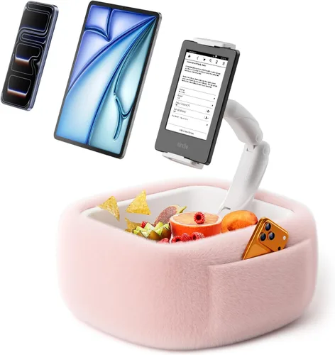 Miniatura 13 de LULULOOK Soporte de almohada Kindle ultra esponjoso para leer, soporte de almohada para tableta con cuenco de aperitivos y brazo plegable compatible