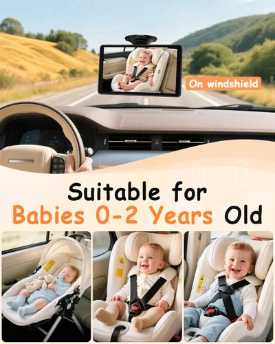 Miniatura 8 de Cámara de Coche para Bebé Rohent de 7.2 Pulgadas: Cámara Trasera para Asiento Trasero Infantil de 1080P HD con Visión Nocturna, Rotación de 360°