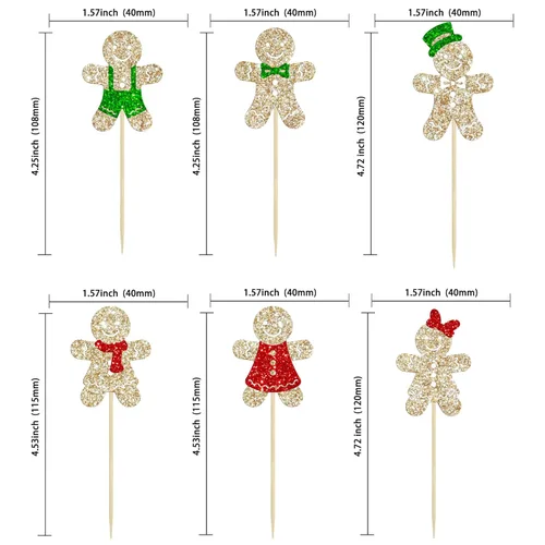 Miniatura 2 de Gyufise 24 piezas Adornos para cupcakes de jengibre de Navidad con purpurina, adornos para cupcakes de jengibre para revelar el género, púas