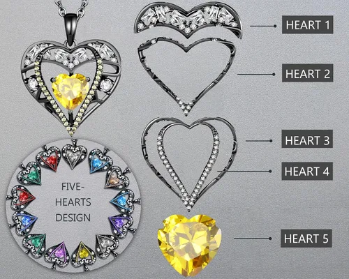 Miniatura 83 de Collar de cristal de 5 corazones, chapado en oro rosa de 18 quilates, colgante con cadena de plata de ley 925 de 18 + 2 pulgadas, joyería de piedra