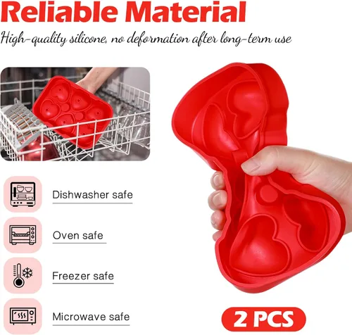 Miniatura 4 de Domensi 2 moldes grandes de hielo en forma de corazón 3D reutilizables de silicona con 6 formas de corazón para bricolaje, chocolate, dulces, Rojo