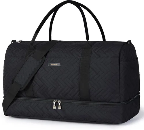 BAGSMART - Bolsa de viaje grande de 40 litros, bolsa de mano para hombres y mujeres, con compartimento para zapatos, color negro, Negro- 45L
