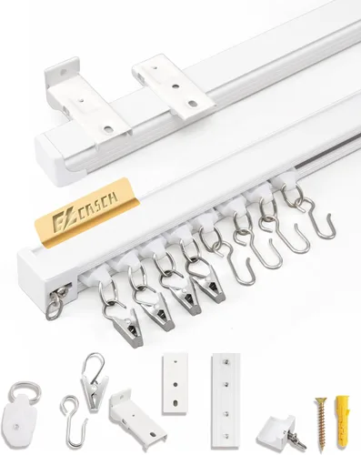 Juego de rieles de cortina de techo, montaje en techo o pared de 6 pies a 9 pies, rieles de cortina de aluminio resistentes, rieles de cortina Blanco