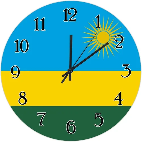 Reloj de pared colgante de la bandera de Ruanda, estilo vintage, de granja, de madera, relojes decorativos de la bandera nacional, recuerdo de