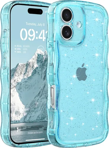Miniatura 87 de FABSPARK Funda para iPhone 14 Pro Max, bonita funda colorida con láser, retro, exquisita, rizada, borde ondulado, protector estético de TPU suave